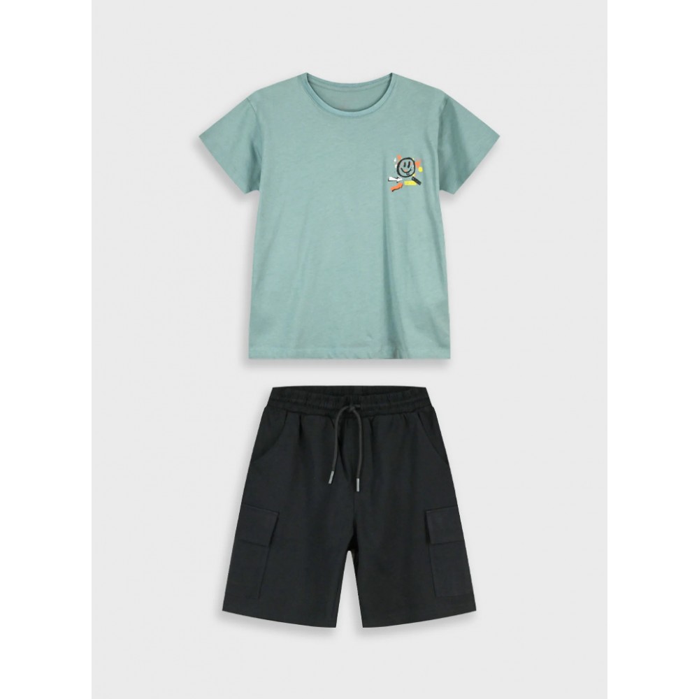 Εφηβικό Σετ Μακό με Μπλούζα Smile Edition και Βερμούδα Cargo Αγόρι (6-16) –Μαύρο– 13-226080-0