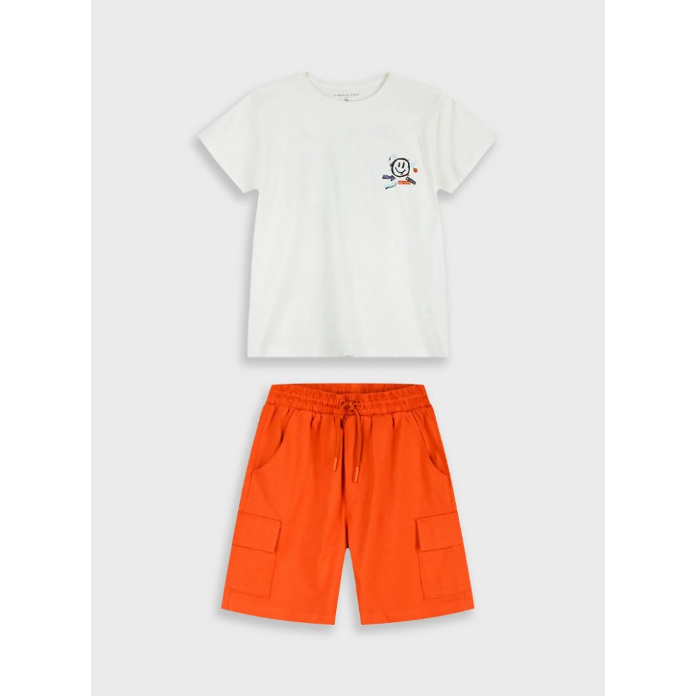 Εφηβικό Σετ Μακό με Μπλούζα Smile Edition και Βερμούδα Cargo Αγόρι (6-16) –Πάπρικα– 13-226080-0