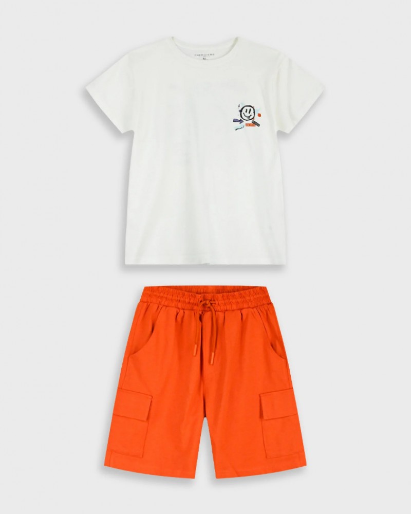 Εφηβικό Σετ Μακό με Μπλούζα Smile Edition και Βερμούδα Cargo Αγόρι (6-16) –Πάπρικα– 