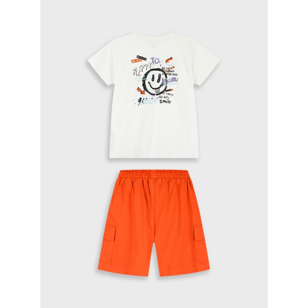 Εφηβικό Σετ Μακό με Μπλούζα Smile Edition και Βερμούδα Cargo Αγόρι (6-16) –Πάπρικα– 13-226080-0