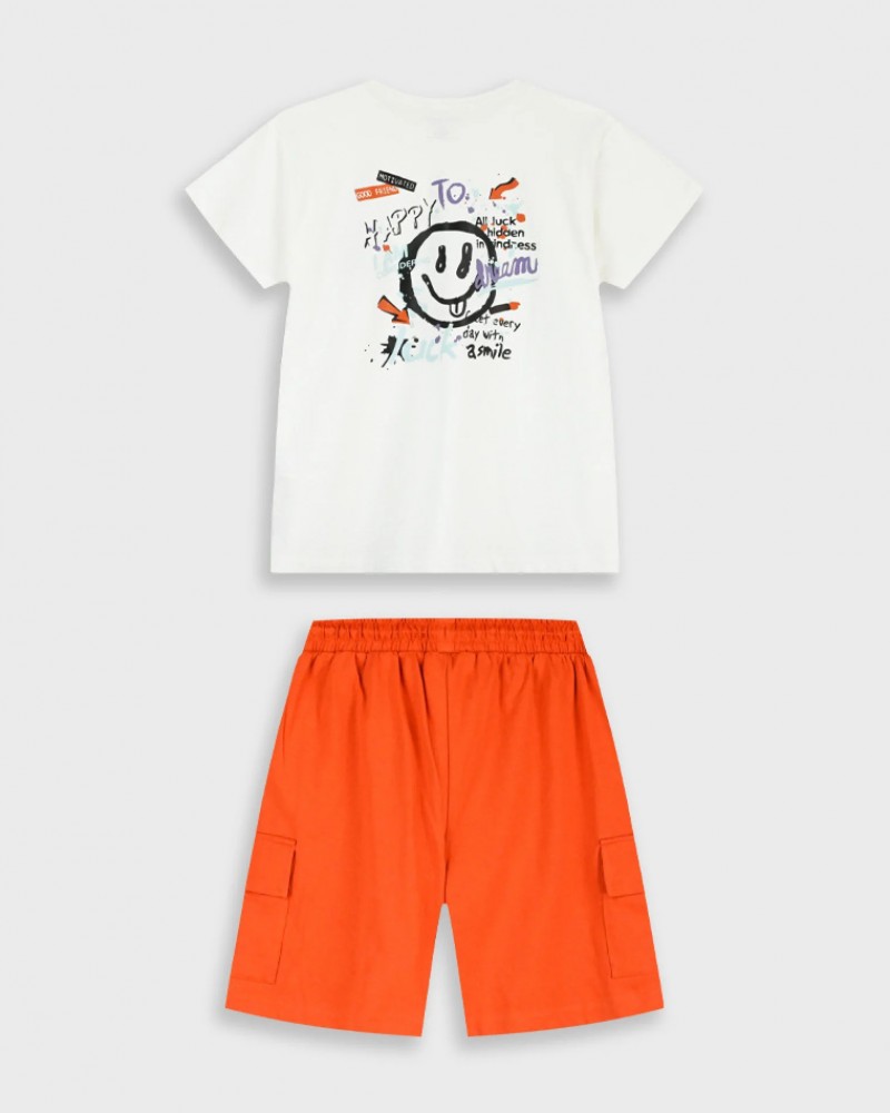 Εφηβικό Σετ Μακό με Μπλούζα Smile Edition και Βερμούδα Cargo Αγόρι (6-16) –Πάπρικα– 