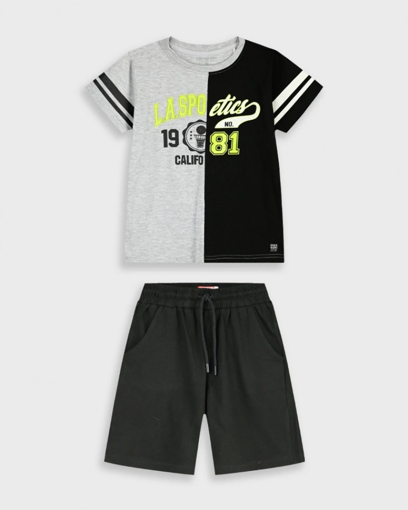 Εφηβικό Σετ Μακό με Μπλούζα L.A. Spo 81 και Βερμούδα Αγόρι (6-16) –Μαύρο– 