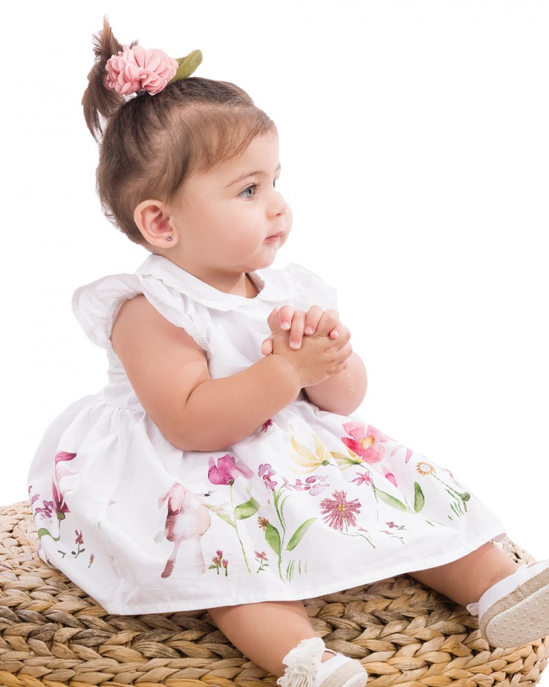 Βρεφικό Φόρεμα Γιακαδάκι και Χαρούμενο Floral Τύπωμα Κορίτσι -Λευκό- 14-223400-7
