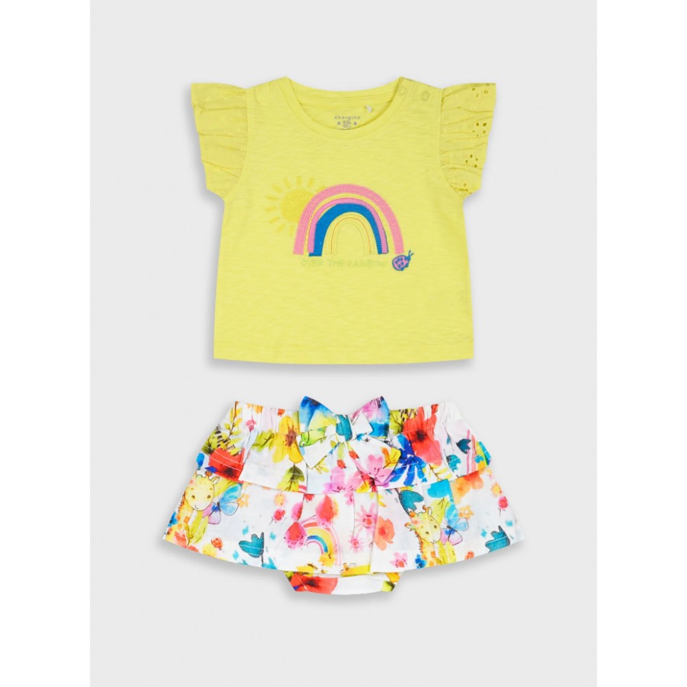 Βρεφικό Σετ Μακό Μπλουζάκι και Φούστα Βρακάκι Κορίτσι (6-24μ) -Εμπριμέ- 14-226407-0