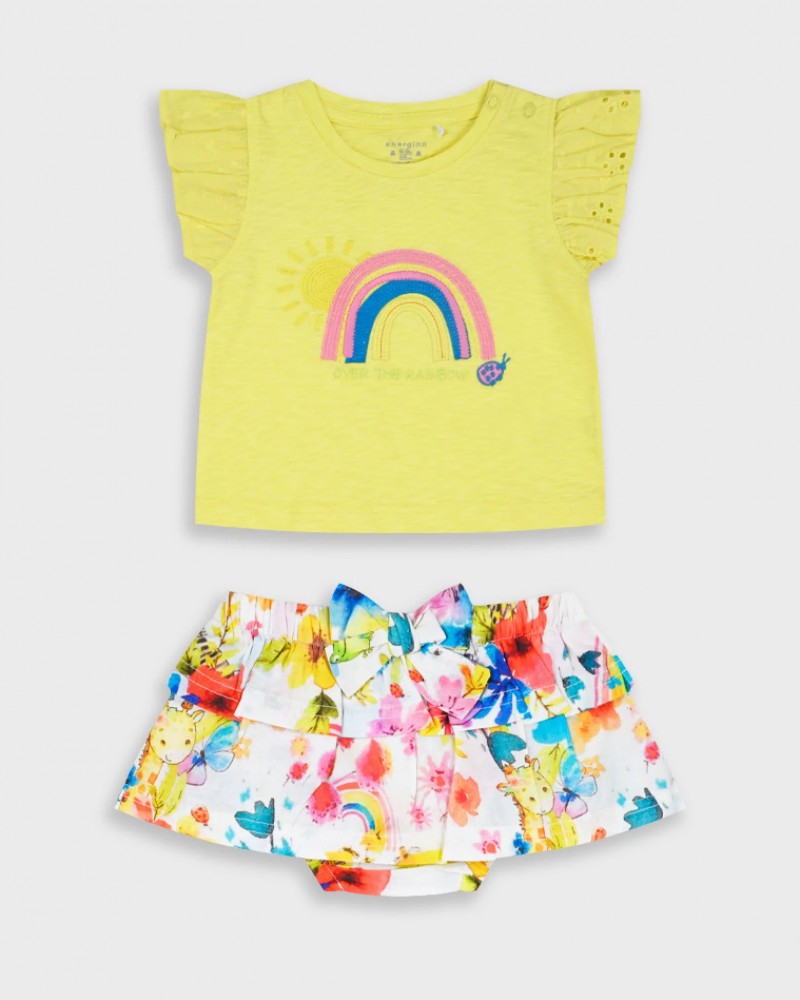 Βρεφικό Σετ Μακό Μπλουζάκι και Φούστα Βρακάκι Κορίτσι (6-24μ) -Εμπριμέ- 