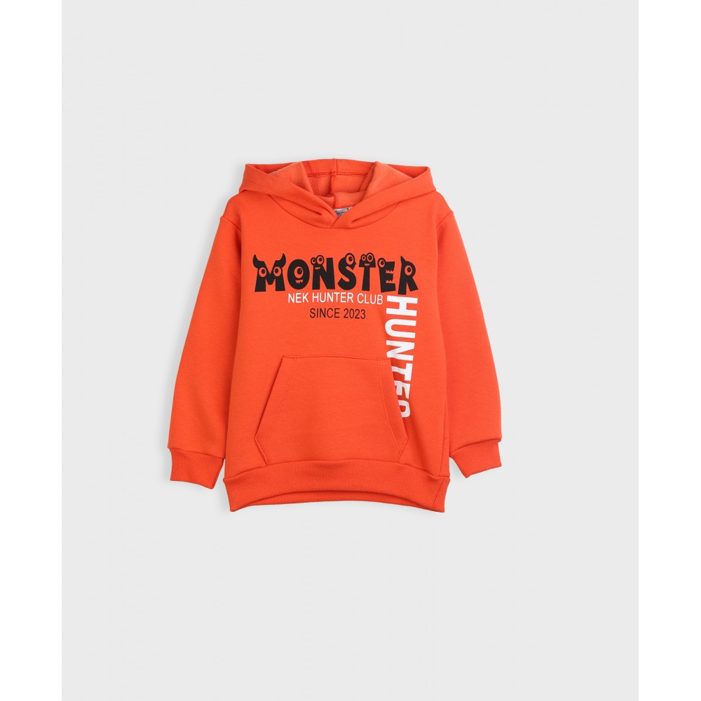 Παιδικό Casual Σετ Φούτερ Φόρμα Με Κουκούλα Monster Αγόρι -Πορτοκαλί- 142123