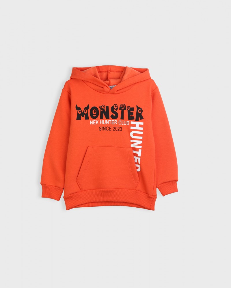 Παιδικό Casual Σετ Φούτερ Φόρμα Με Κουκούλα Monster Αγόρι -Πορτοκαλί- 142123