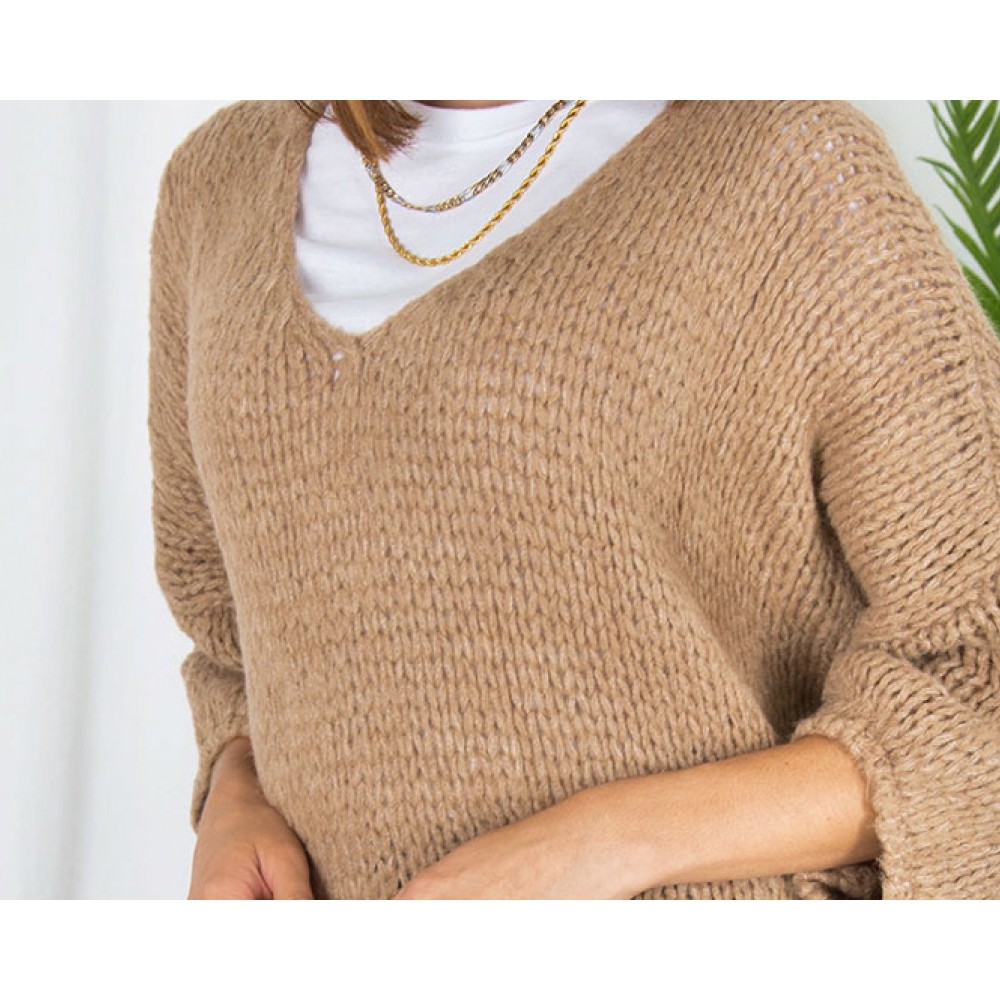 Mπλούζα Πλεκτή Πουλόβερ Oversized -Καφέ-