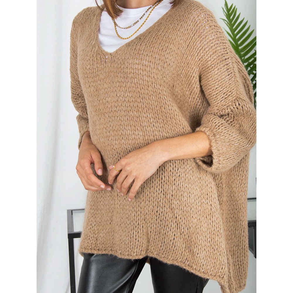 Mπλούζα Πλεκτή Πουλόβερ Oversized -Καφέ-