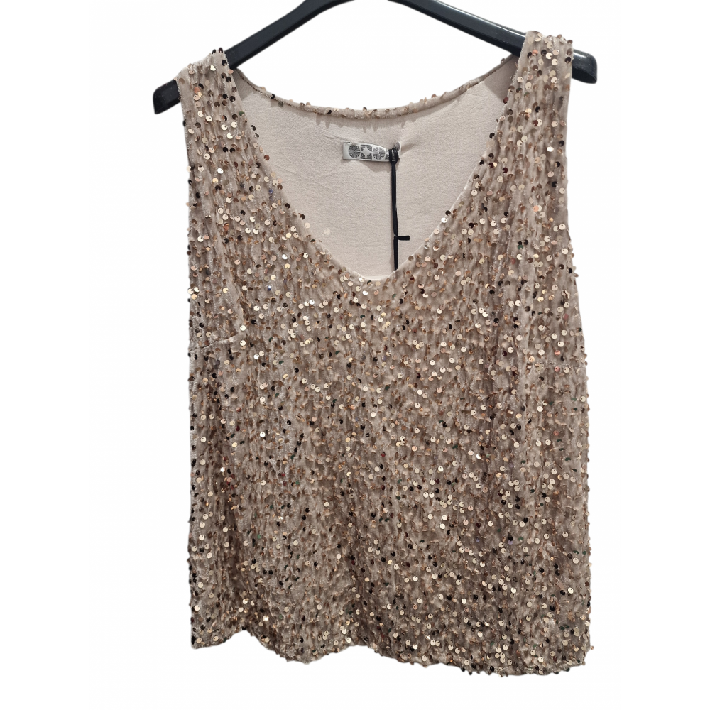 Αμάνικη Μπλούζα Βελουτέ με Παγιέτα -Σαμπάνια- 142202