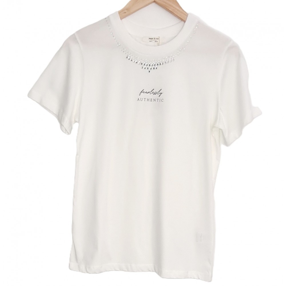 Μπλούζα T-Shirt Μακό με Στρας -Εκρού- 14761 Μπλούζα T-Shirt Μακό με Στρας -Εκρού- 14761