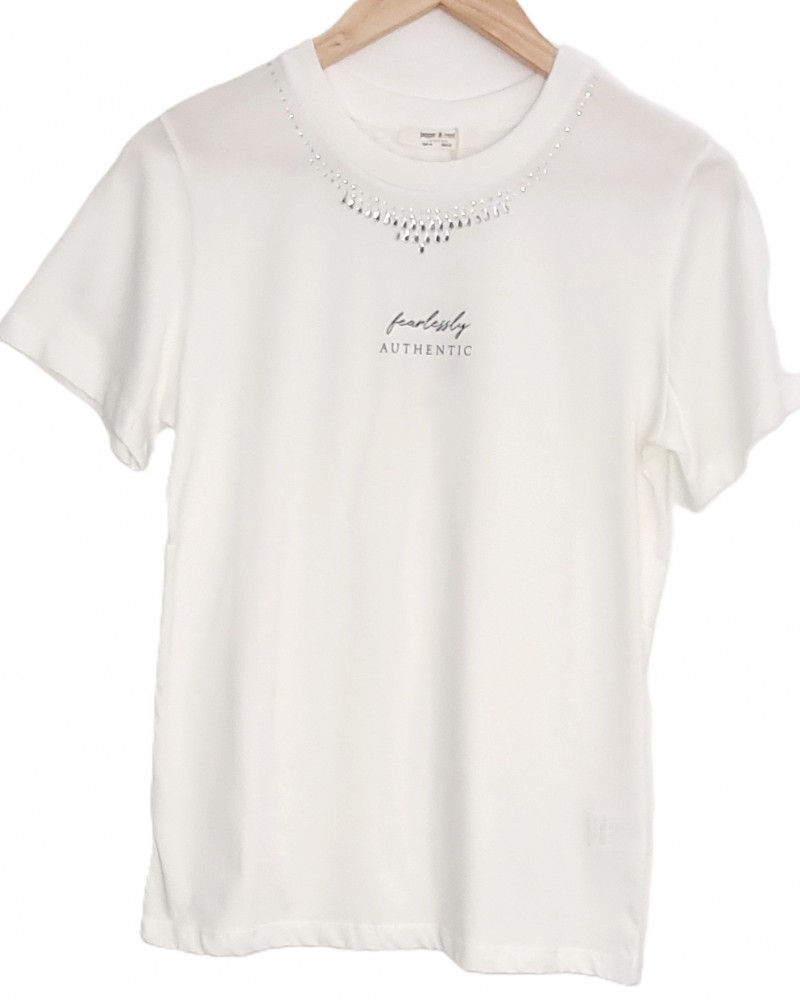 Μπλούζα T-Shirt Μακό με Στρας -Εκρού- 14761