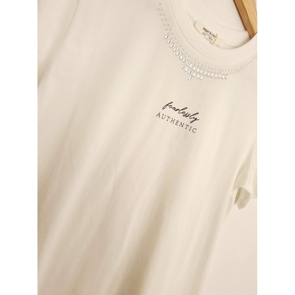 Μπλούζα T-Shirt Μακό με Στρας -Εκρού- 14761 Μπλούζα T-Shirt Μακό με Στρας -Εκρού- 14761