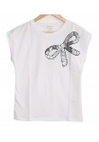 T-Shirt Μπλούζα Μακό με Φιόγκο από Παγιέτα -Λευκό- 1476