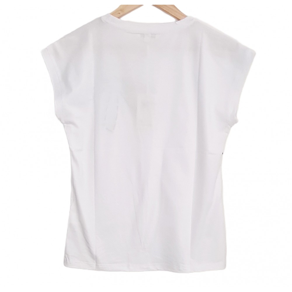 T-Shirt Μπλούζα Μακό με Φιόγκο από Παγιέτα -Λευκό- 1476 T-Shirt Μπλούζα Μακό με Φιόγκο από Παγιέτα -Λευκό- 1476
