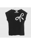 T-Shirt Μπλούζα Μακό με Φιόγκο από Παγιέτα -Μαύρο- 1476