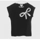 T-Shirt Μπλούζα Μακό με Φιόγκο από Παγιέτα -Μαύρο- 1476