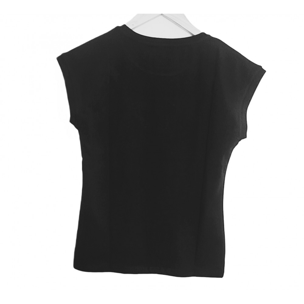 T-Shirt Μπλούζα Μακό με Φιόγκο από Παγιέτα -Μαύρο- 1476