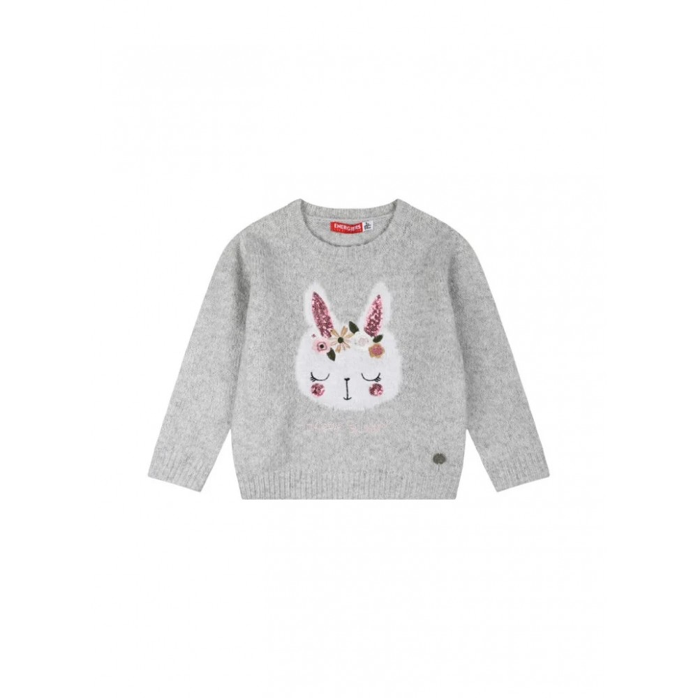 Παιδική Πλεκτή Μπλούζα Πουλόβερ Happy Bunny Κορίτσι (2-6) -Μελανζέ- 15-122303-6