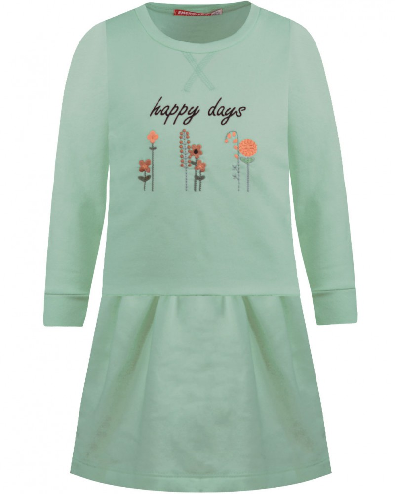 Παιδικό Casual Φούτερ Φόρεμα με Κέντημα Happy Days Κορίτσι -Μέντα- 15-122334-7
