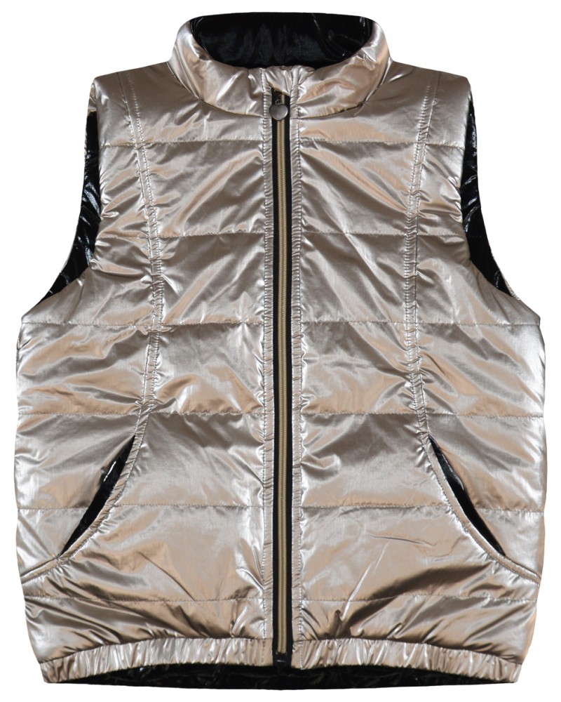 Παιδικό Τζάκετ Double Face Puffer Αμάνικο Ενισχυμένο Γιλέκο Μεταλιζέ Κορίτσι -Χρυσό- 15-123315-1