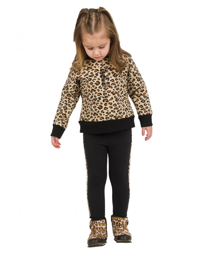 Παιδικό Κολάν Μακρύ με  Τύπωμα Animal Print Κορίτσι -Μαύρο- 15-123334-2