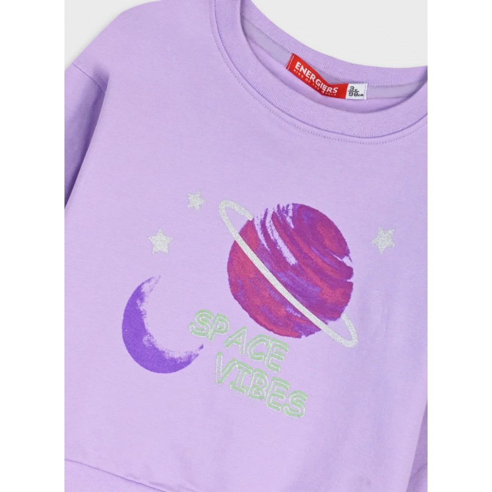 Παιδικό Σετ Φούτερ Φόρμας Με Τύπωμα Space Vibes Κορίτσι (2-6) -Μωβε- 15-125386-0