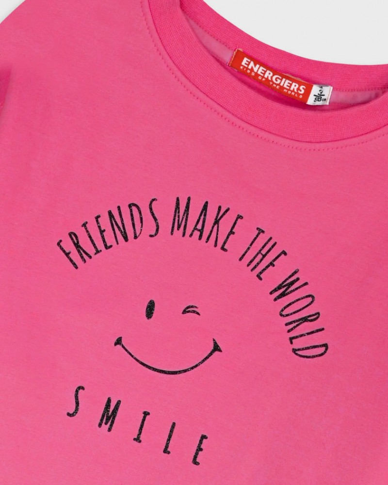 Παιδικό Σετ Φούτερ Φόρμας Με Τύπωμα Smile Κορίτσι (2-6) -Φούξια- 
