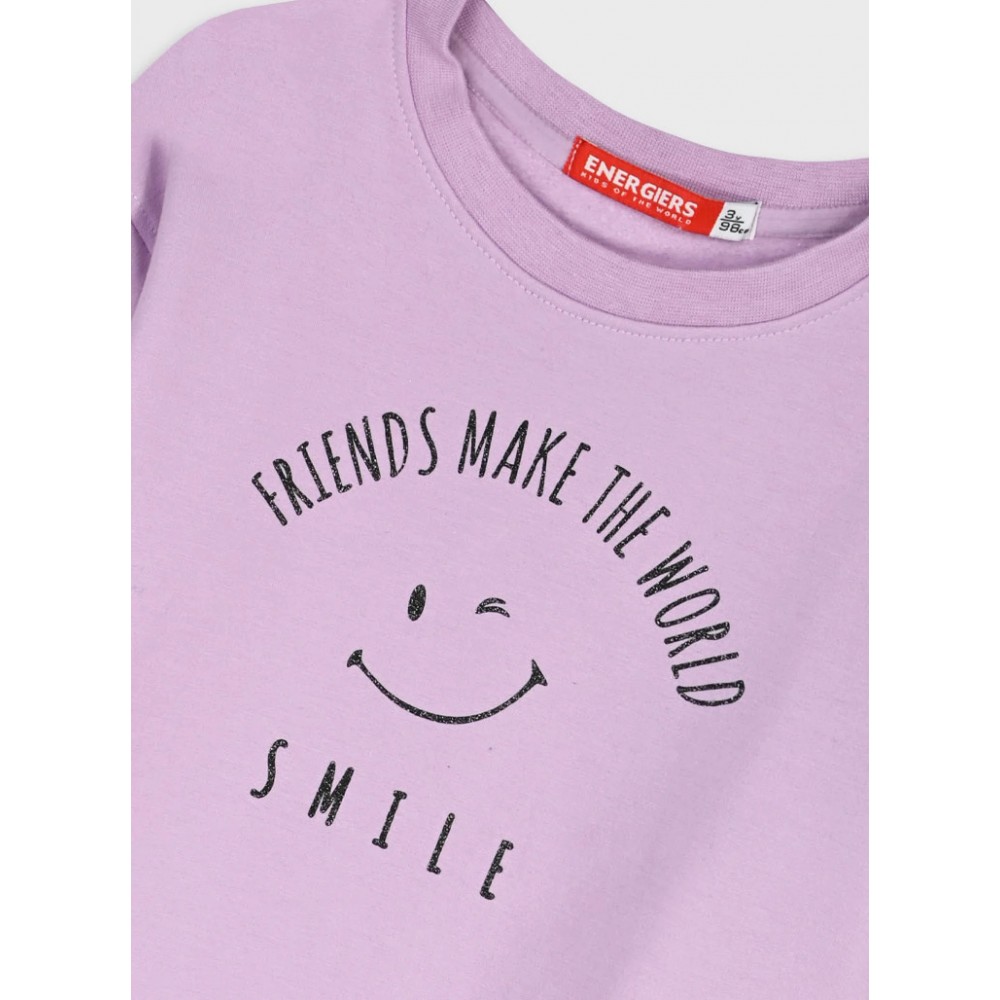 Παιδικό Σετ Φούτερ Φόρμας Με Τύπωμα Smile Κορίτσι (2-6) -Λιλά-  15-125387-0