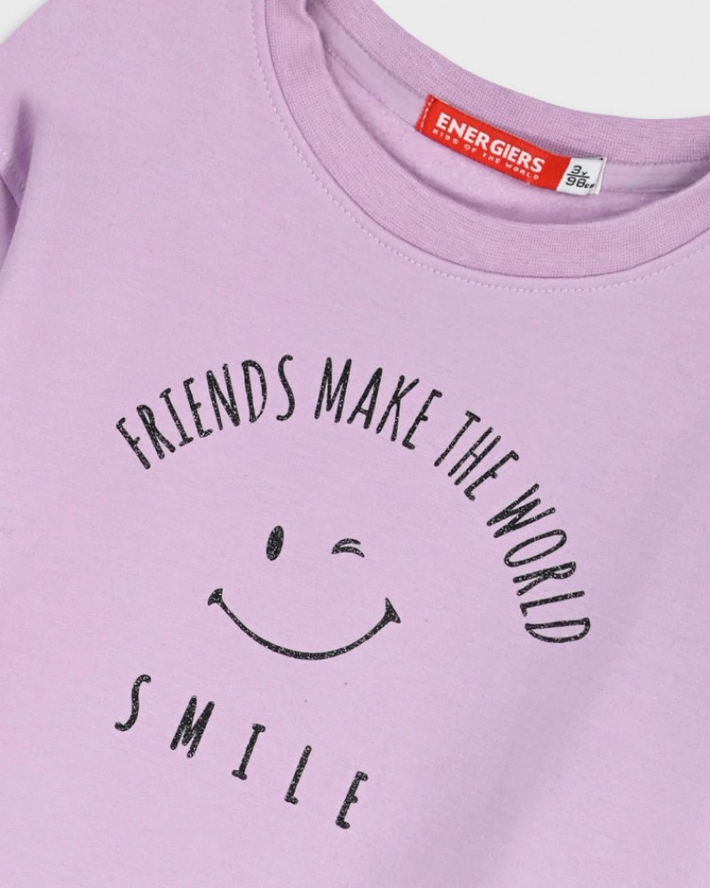Παιδικό Σετ Φούτερ Φόρμας Με Τύπωμα Smile Κορίτσι (2-6) -Λιλά-  