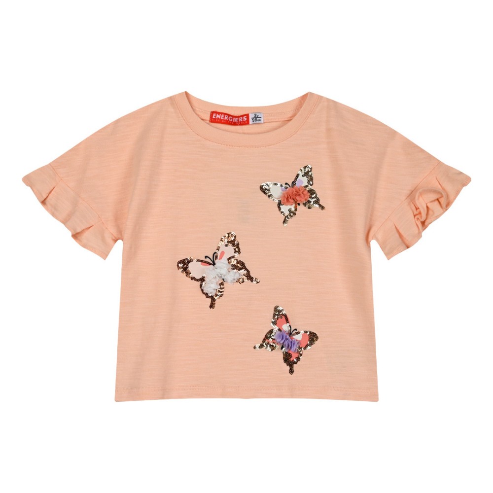 Παιδικό Crop Top Μπλουζάκι Με Παγιέτα Πεταλούδες -Σομόν- 15-224343-5
