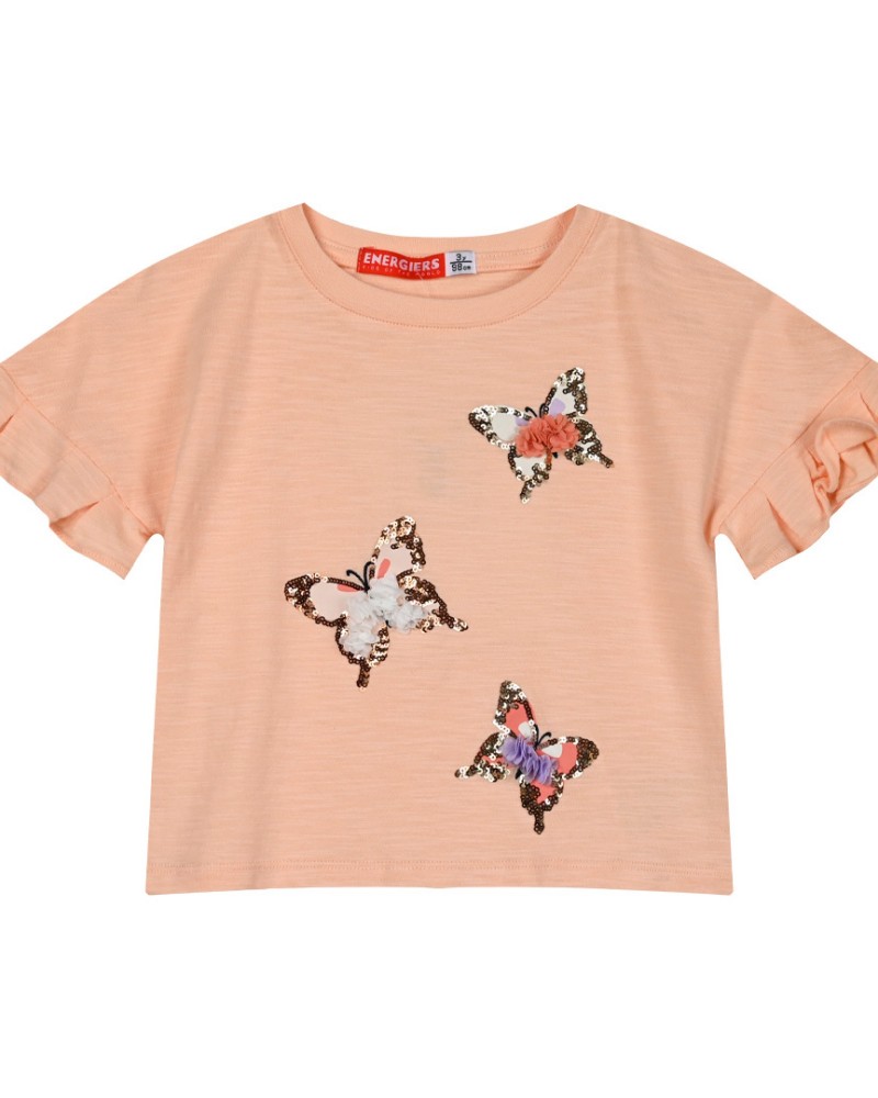 Παιδικό Crop Top Μπλουζάκι Με Παγιέτα Πεταλούδες -Σομόν- 15-224343-5