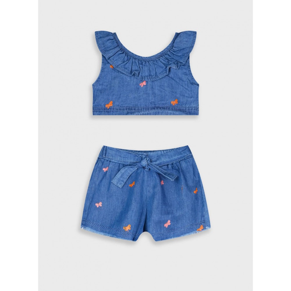 Παιδικό Σετ Τζιν με Μπλούζα Crop Top και Σορτς Κορίτσι (2-6) -Αν.Μπλε Τζην- 15-225306-0