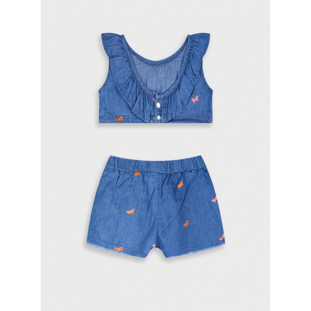 Παιδικό Σετ Τζιν με Μπλούζα Crop Top και Σορτς Κορίτσι (2-6) -Αν.Μπλε Τζην- 15-225306-0
