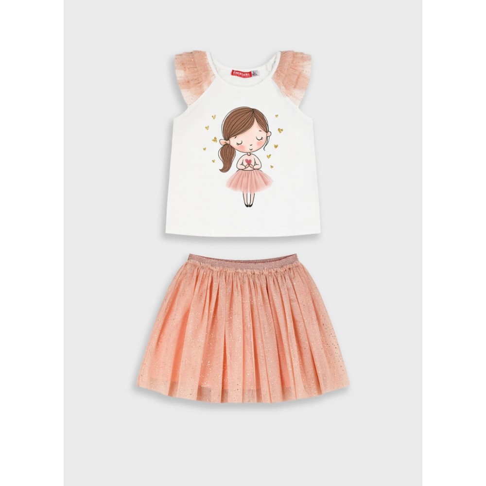 Παιδικό Σετ με Αμάνικο Μπλουζάκι Μπαλαρίνα Και Φούστα Τούλινη Κορίτσι (2-6) -Ροζ- 15-226300-0