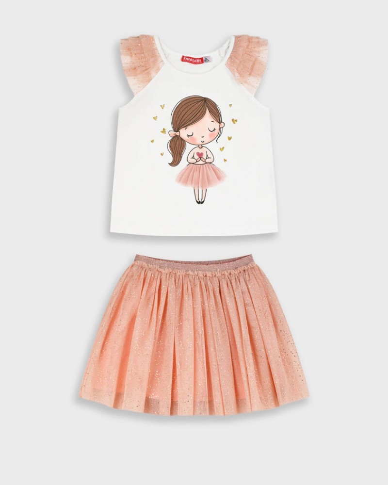 Παιδικό Σετ με Αμάνικο Μπλουζάκι Μπαλαρίνα Και Φούστα Τούλινη Κορίτσι (2-6) -Ροζ- 