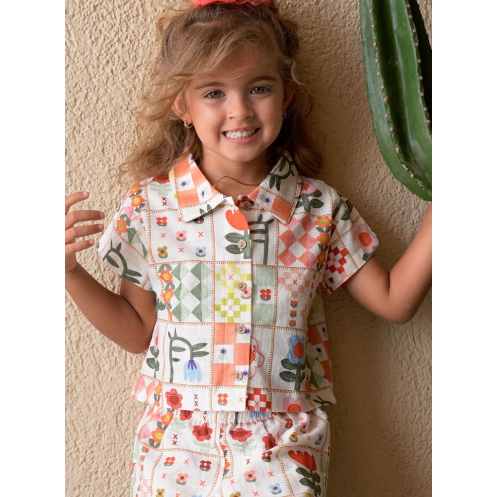 Παιδικό Σετ με Πουκάμισο Και Σορτς Εμπριμέ Κορίτσι (2-6) -Εμπριμέ- 15-226302-0