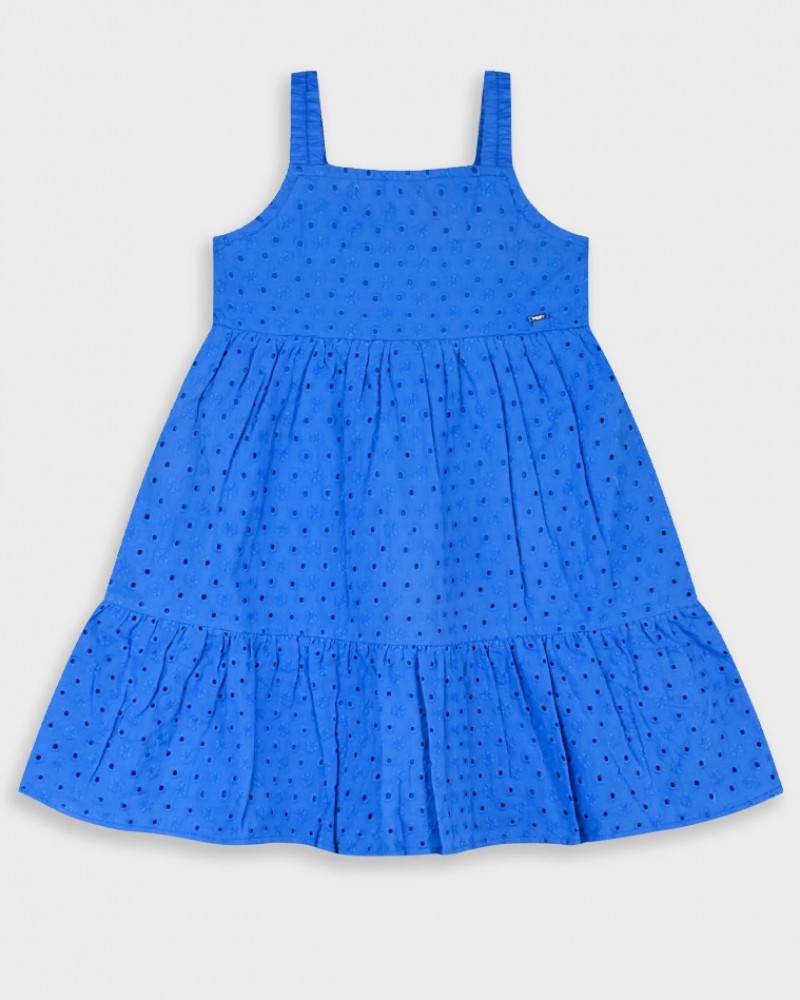 Παιδικό Φόρεμα με Τιράντα και Κοφτό Κέντημα Κορίτσι (2-6) -Μπλε- 