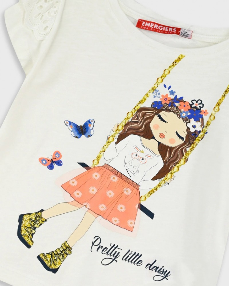 Παιδικό Σετ 3Τμχ με Μπλούζα Pretty Little Daisy, Τζιν Παντελόνα και Κοκαλάκι Κορίτσι (2-6) -Μπλε Τζην- 