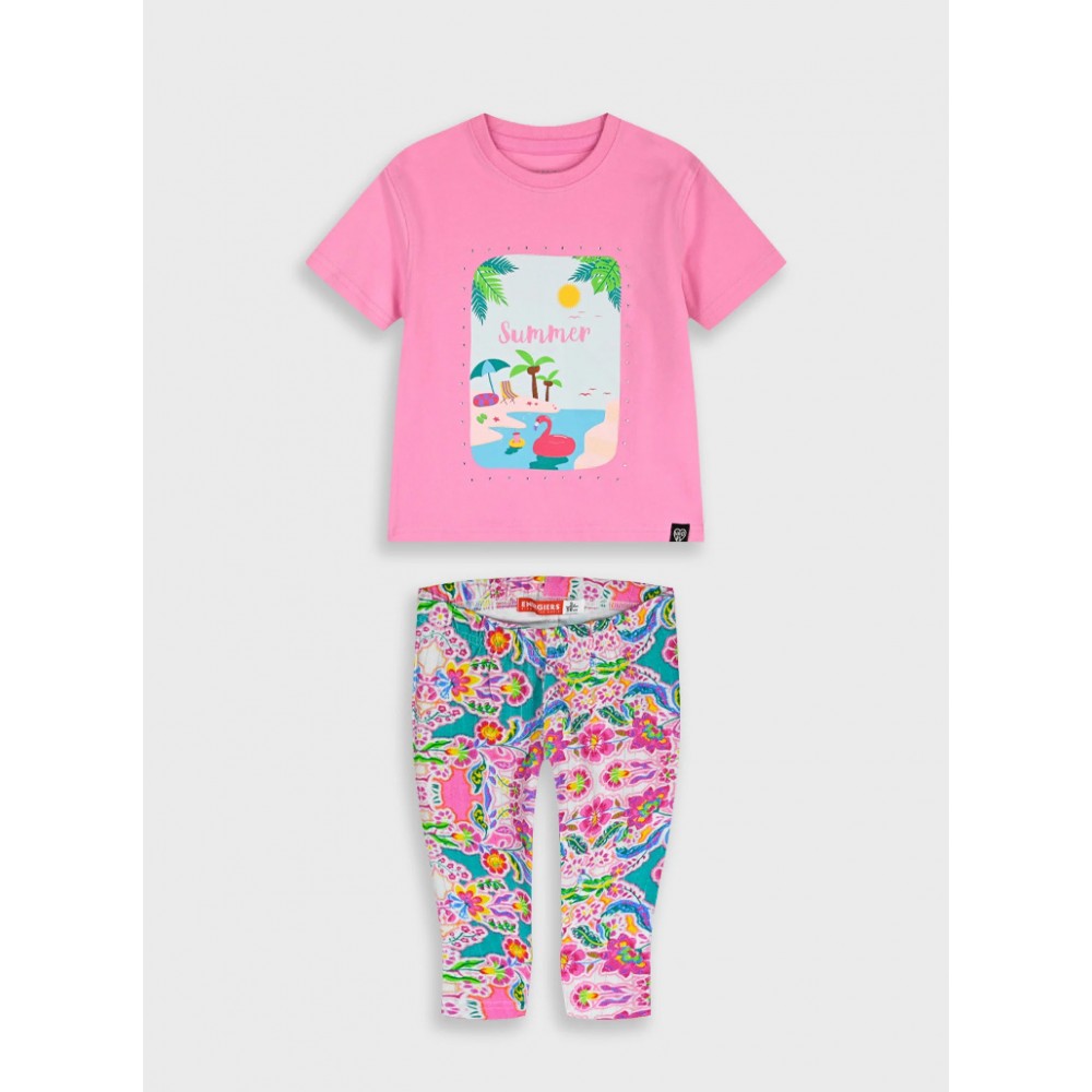 Παιδικό Σετ με Μπλουζάκι Summer και Κολάν Κάπρι Κορίτσι (2-6) -Εμπριμέ- 15-226344-0
