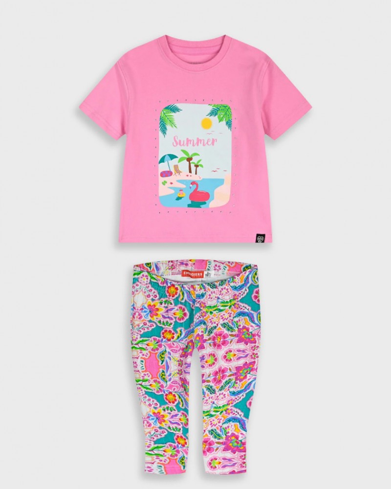 Παιδικό Σετ με Μπλουζάκι Summer και Κολάν Κάπρι Κορίτσι (2-6) -Εμπριμέ- 