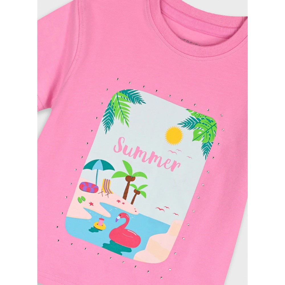 Παιδικό Σετ με Μπλουζάκι Summer και Κολάν Κάπρι Κορίτσι (2-6) -Εμπριμέ- 15-226344-0