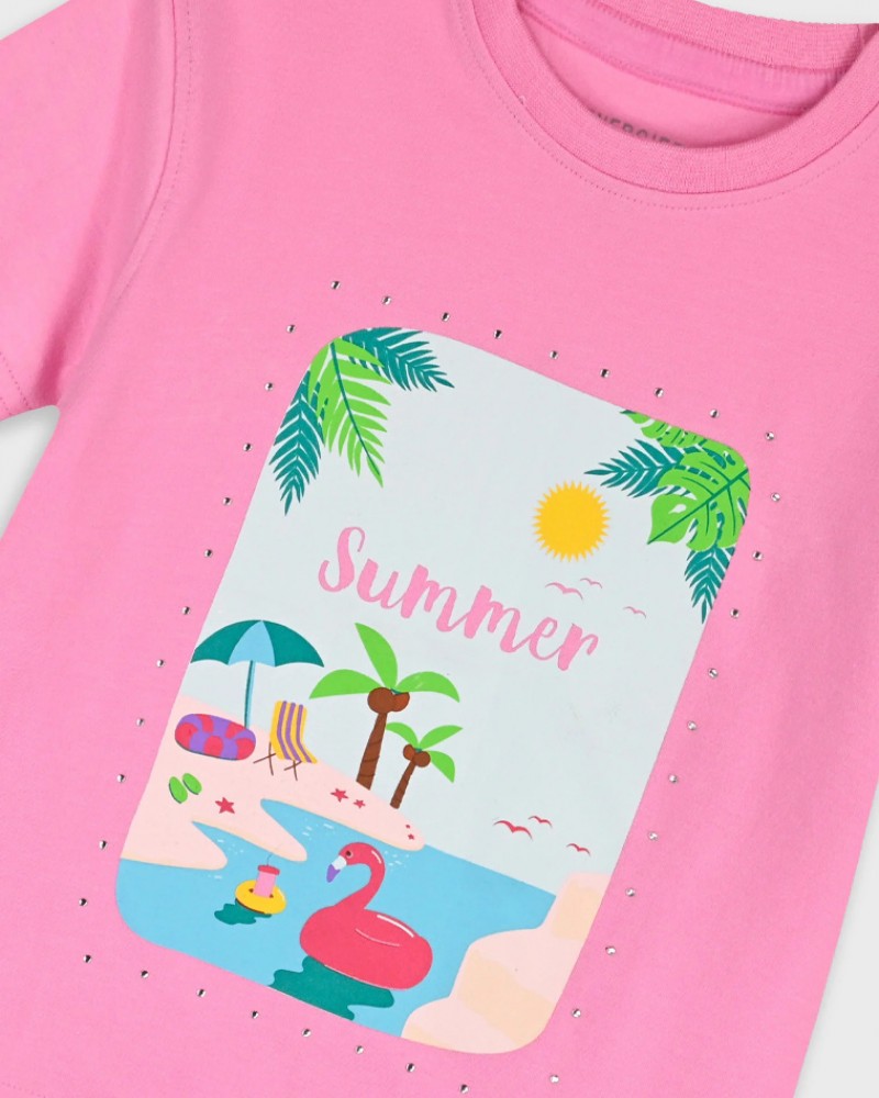 Παιδικό Σετ με Μπλουζάκι Summer και Κολάν Κάπρι Κορίτσι (2-6) -Εμπριμέ- 