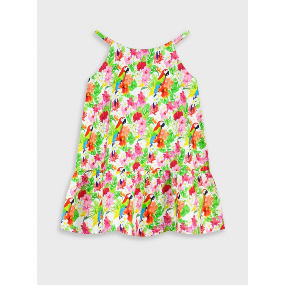 Παιδικό Μακό Φόρεμα Τιράντα με Παπαγαλάκια Μοτίβο Κορίτσι (2-6) –Εμπριμέ– 15-226345-7