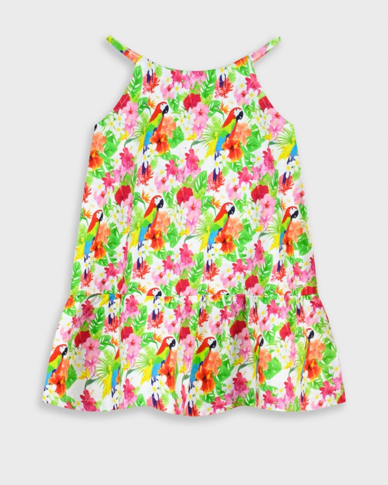 Παιδικό Μακό Φόρεμα Τιράντα με Παπαγαλάκια Μοτίβο Κορίτσι (2-6) –Εμπριμέ– 