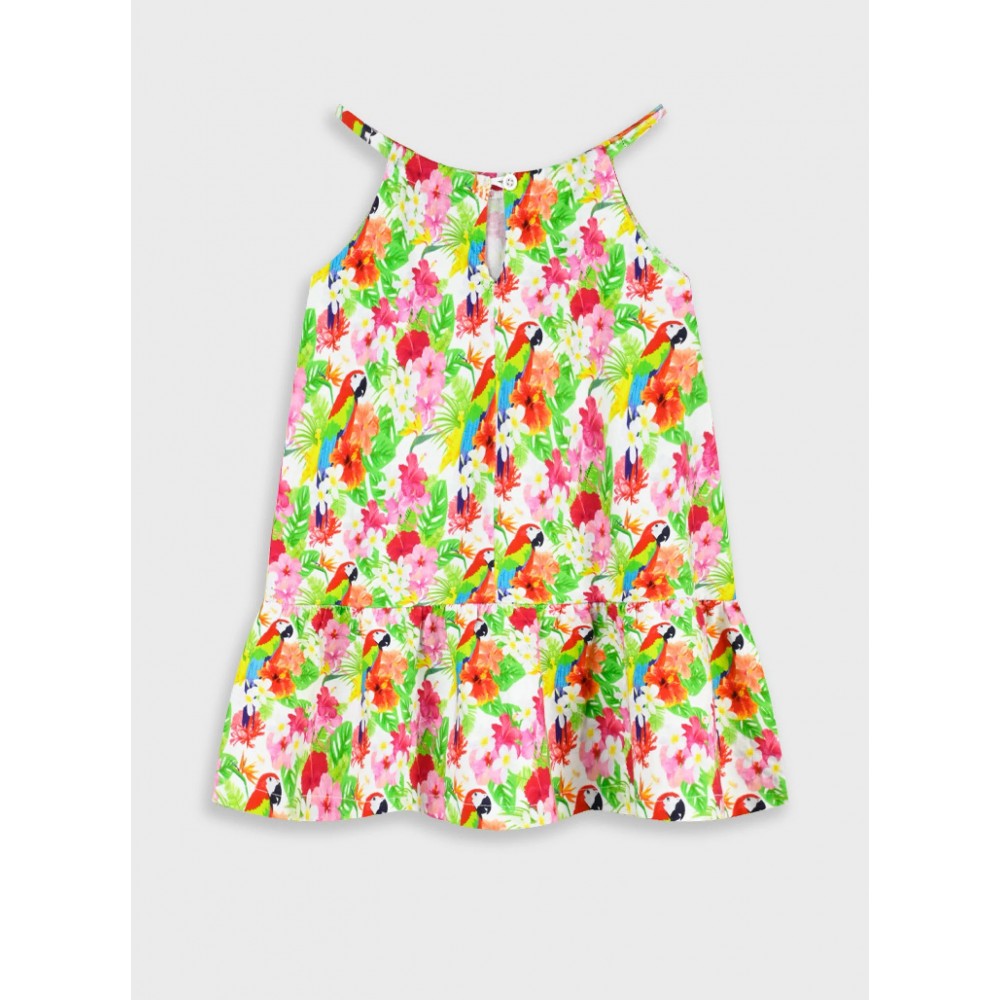 Παιδικό Μακό Φόρεμα Τιράντα με Παπαγαλάκια Μοτίβο Κορίτσι (2-6) –Εμπριμέ– 15-226345-7
