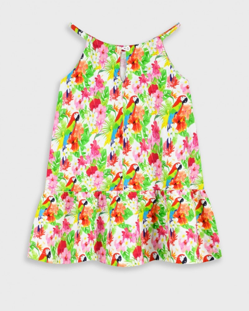 Παιδικό Μακό Φόρεμα Τιράντα με Παπαγαλάκια Μοτίβο Κορίτσι (2-6) –Εμπριμέ– 