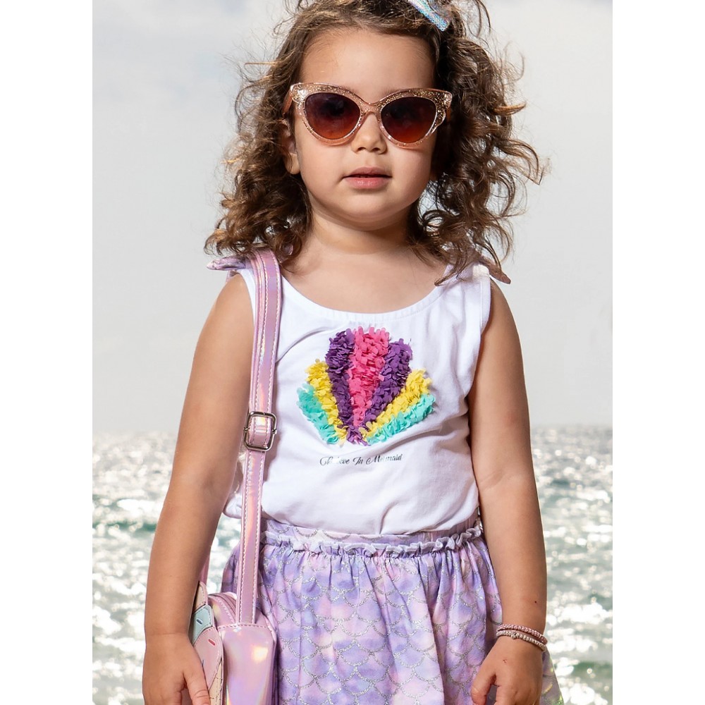 Παιδικό Σετ με Μπλουζάκι Believe In Mermaid Και Φούστα με Eσωτερικό Kολάν Κορίτσι (2-6) -Λιλά- 15-226373-0