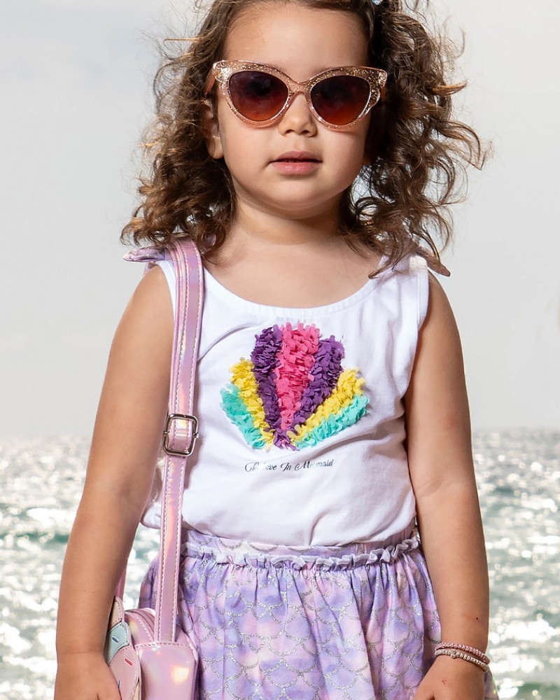 Παιδικό Σετ με Μπλουζάκι Believe In Mermaid Και Φούστα με Eσωτερικό Kολάν Κορίτσι (2-6) -Λιλά- 