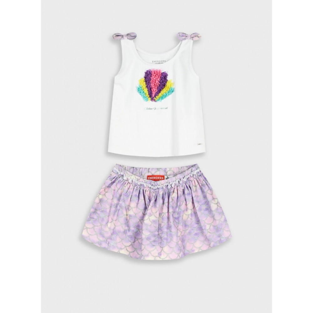 Παιδικό Σετ με Μπλουζάκι Believe In Mermaid Και Φούστα με Eσωτερικό Kολάν Κορίτσι (2-6) -Λιλά- 15-226373-0